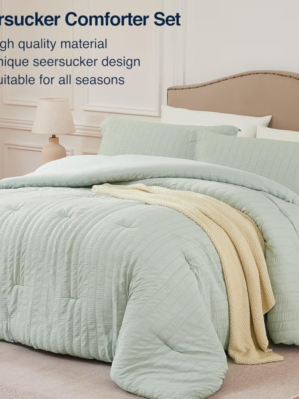 Seersucker Comforter Set - Twin In Light Mint Green